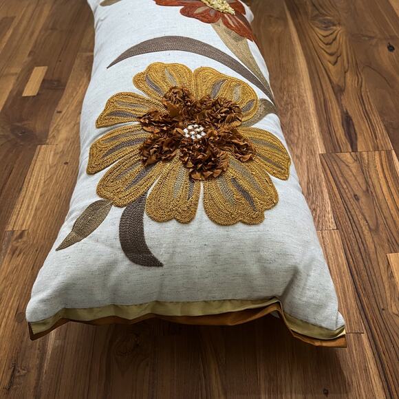 Vintage Pier1 Floral Cotton Linen Throw Pillow 24x13 Bohemian Accent Home Decor - Picture 5 of 11